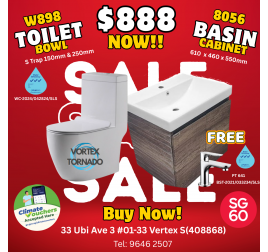 SG60 National Day Promotion -Basin cabinet + Cold Basin Tap + Tornado Flush One Piece Toilet Bowl